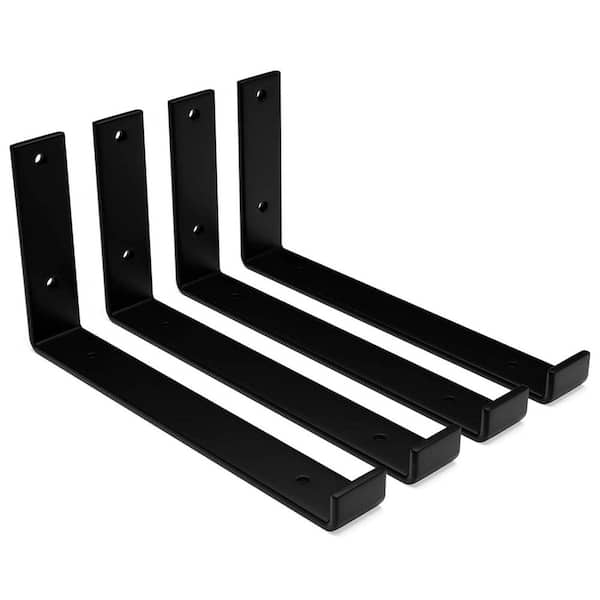 Unbranded 12 in. Shelf Brackets for DIY Floating Shelf Heavy Duty 11.25 x 6 x 1.5 in. Powder Coated Black 6-Pack