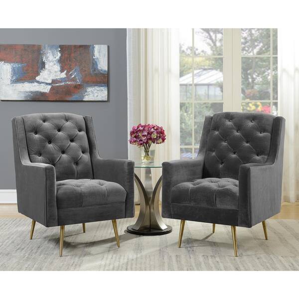 gray accent chair with gold legs