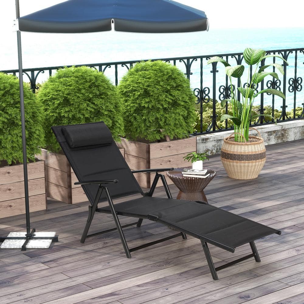 Cesicia Black 1Piece Metal Adjustable Outdoor Chaise Lounge M23428D07 The Home Depot