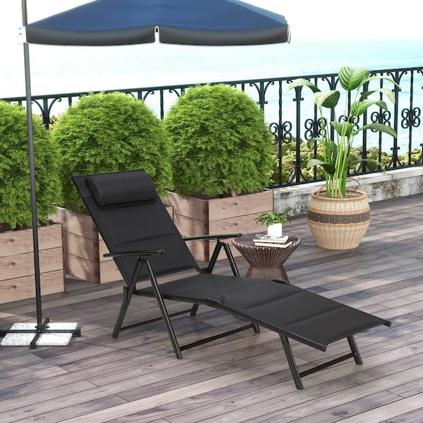 Cesicia Black 1-Piece Metal Adjustable Outdoor Chaise Lounge