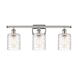 Cobbleskill 26 in. 3-Light Polished Nickel Vanity Light with Deco Swirl Glass Shade