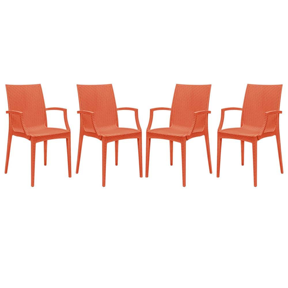 LeisureMod Weave Mace Contemporary Orange Polypropylene Dining Chair - Set of 4