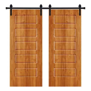 Modern 5 Panel Designed 60 in. x 84 in. Wood Panel Colony Maple Painted Double Sliding Barn Door with Hardware Kit