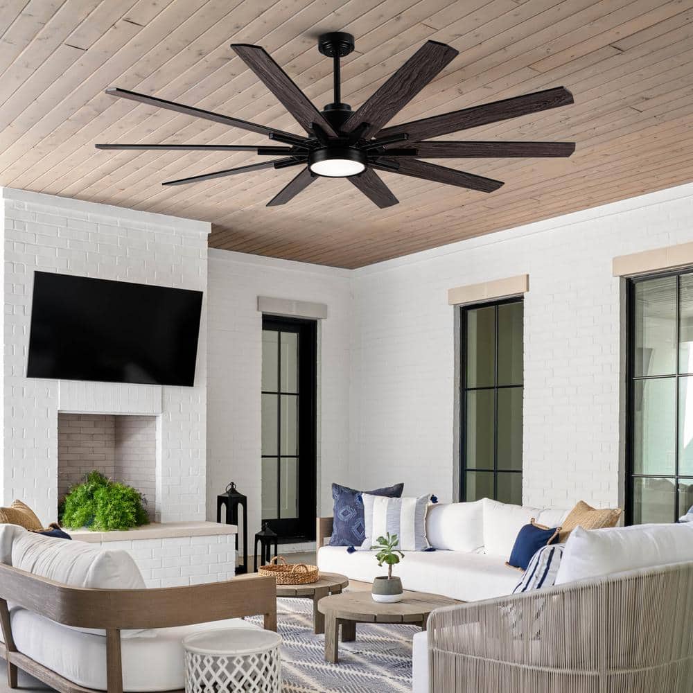72-Inch Black Plywood Blade Ceiling Fan with LED Light and Remote
