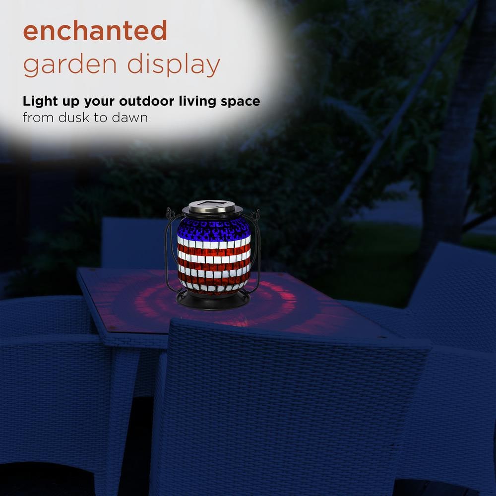 Patriotic Solar Powered LED Outdoor Lantern with Metal Frame