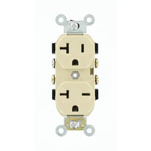 20 Amp Commercial Grade Dual-Voltage Self Grounding Duplex Outlet, Ivory