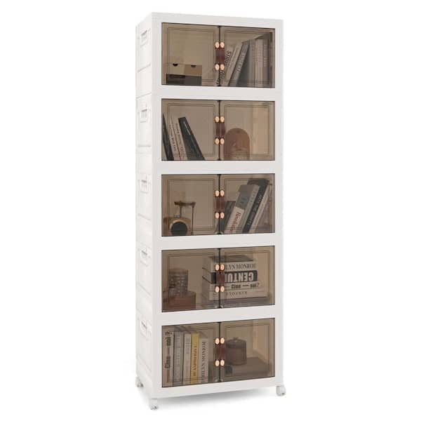 Costway White 67 in. Accent Cabinet with Lockable Wheels 3 Pack Folding PP Home Organizer