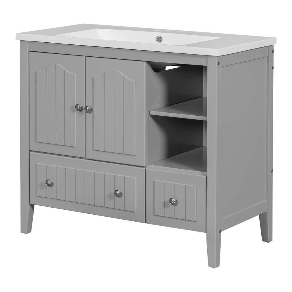 36 in. W x 18.03 in. D x 32.13 in. H Freestanding Bath Vanity in Grey