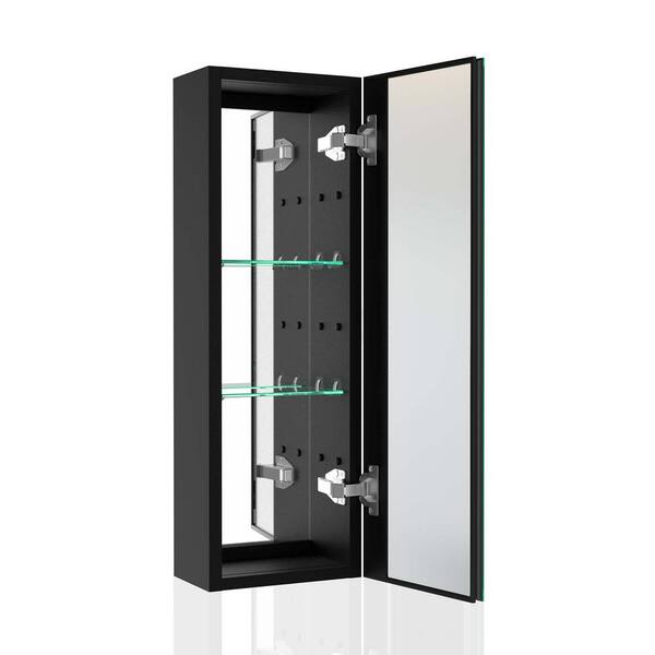 Xspracer Moray 10 in. W x 30 in. H Rectangular Aluminum Surface Mount Medicine Cabinet with Mirror and LED Light in Black