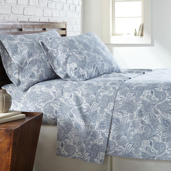 Southshore Fine Linens Perfect Paisley 3-Piece Blue Paisley on White Microfiber Twin Deep Pocket Sheet Set