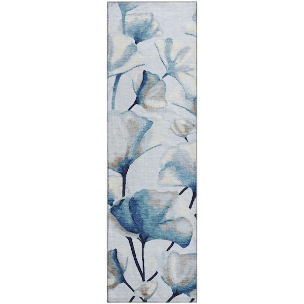 Mayfield Premium Machine Washable Abstract AMF2405 Sky 2 ft. x 7 ft. Runner Rug