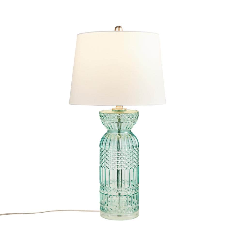 Aqua Blue Textured Glass Table Lamp with White Shade