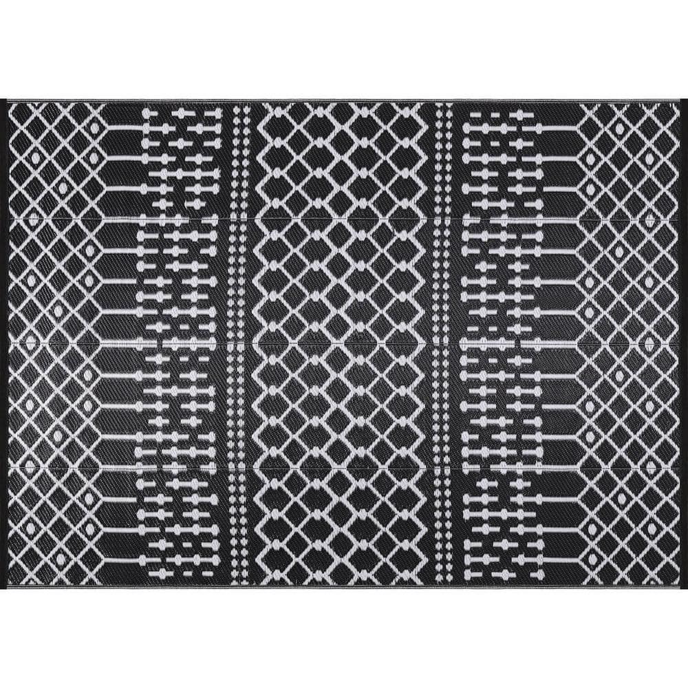 8 X 10 Black Lightweight Moroccan Trellis Reversible Plastic Indoor Outdoor Area Rug