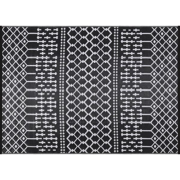 Beverly Rug 9 X 12 Black Lightweight Moroccan Trellis Reversible Plastic Indoor Outdoor Area Rug