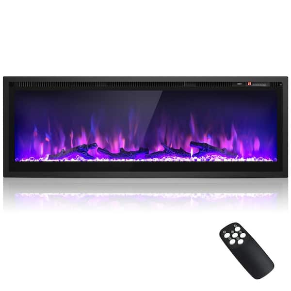 50 in. Electric Fireplace, Linear Fireplace Insert w/ Remote Control, Adjustable Flame Color and Brightness, Thermostat