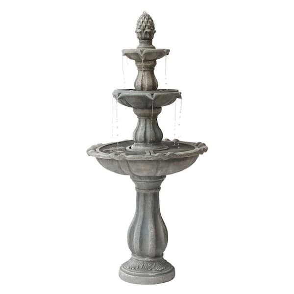 51 in. H Fiber Resin Grey 3-Tier Freestanding Waterfall Fountain