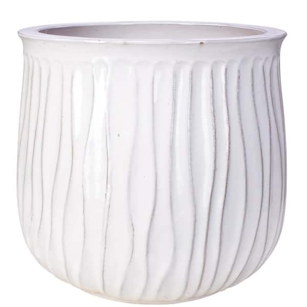 Unbranded 14.5 in. x 13 in. Riverside Decorative Ceramic Planter - Creamy White
