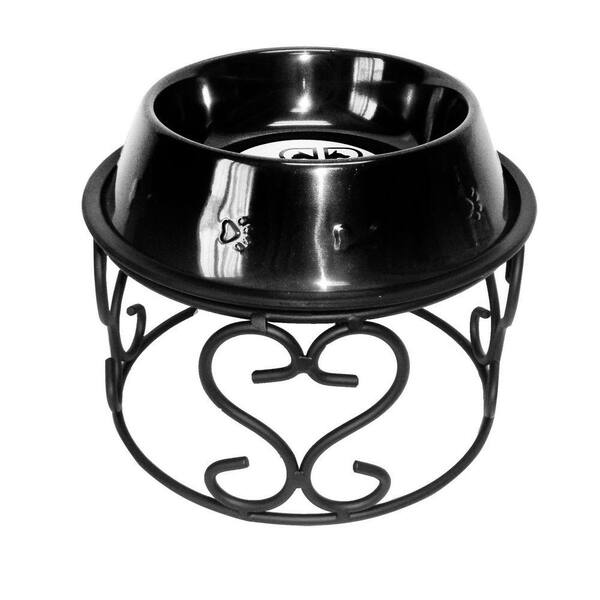 Platinum Pets 6.25 Cup Wrought Iron Scroll Single Feeder with Embossed Non-Tip Bowl in Black