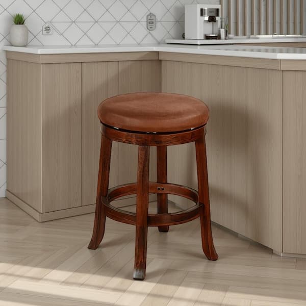 Benjara Odel Swivel Dark Brown Wood Frame Counter Stool Odel Swivel with Cushion (Set of 2)