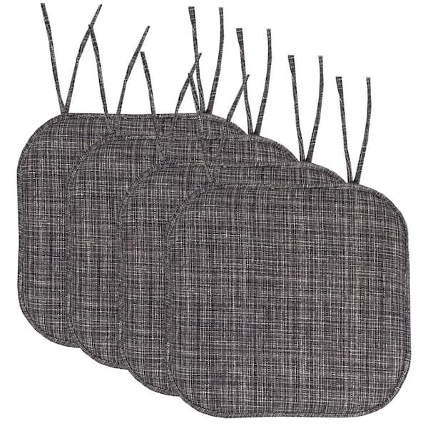 Sweet Home Collection Aria Memory Foam Square Non-Slip Indoor/Outdoor Chair Seat Cushion with Ties, Gray/Black (4-Pack)