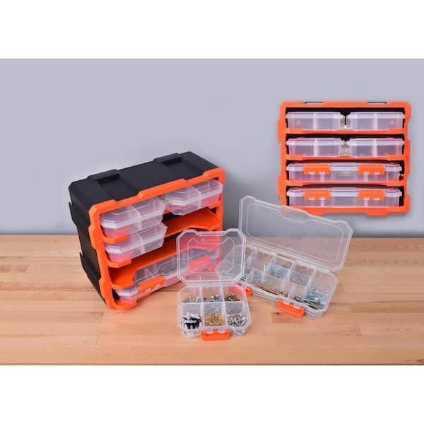 Tactix 320630 12 Drawer Cabinet, Storage & Hardware Parts Organizer,  Black/Orange
