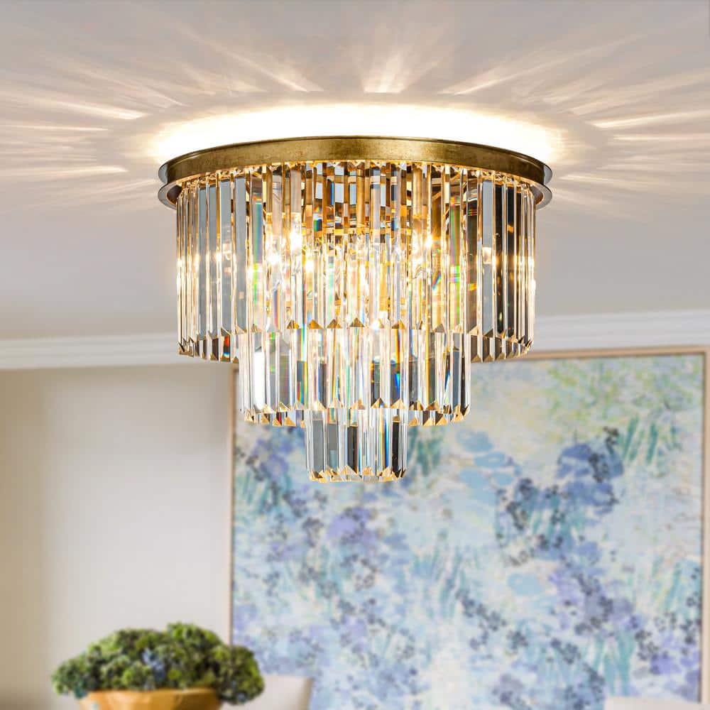 20 in. 10-Light Modern Unique Tiered Crystal Flush Mount Lighting in Matte 