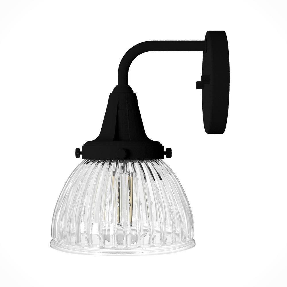 Cypress Grove Medium Black Iron Outdoor Wall Sconce with Clear Glass Shade