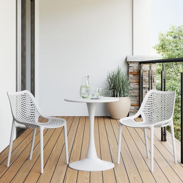 Frond and Form Outdoor Patio Poly Plastic Stacking Curved Dining Side Chair (Set of 2), White
