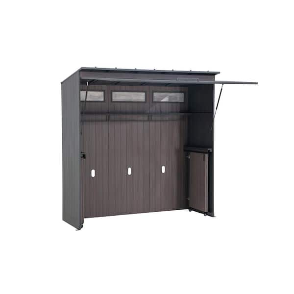 7 ft. x 3 ft. Wood Grain Stylish Steel Outdoor Kitchen with Easy-Lift Gas Springs and Mesh