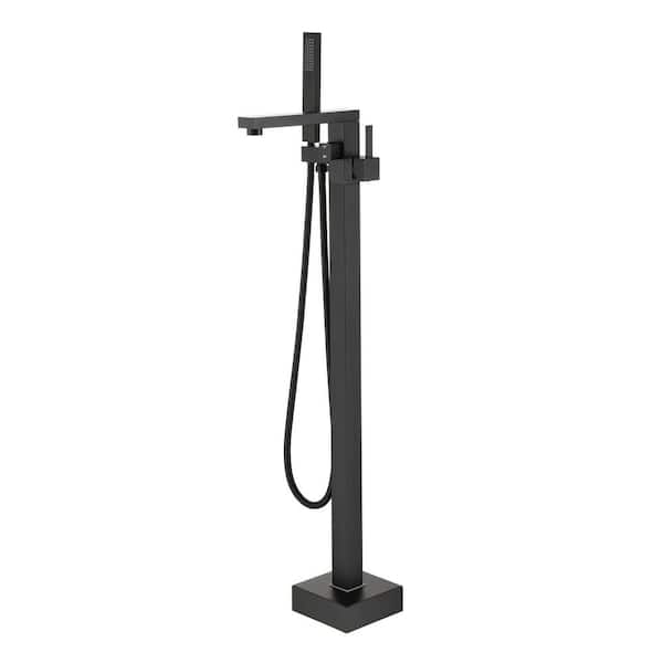 Dimakai Single-Handle Floor-Mounted Bathtub Faucet High Flow Bathroom Tub Filler with Hand Shower in Matte Black