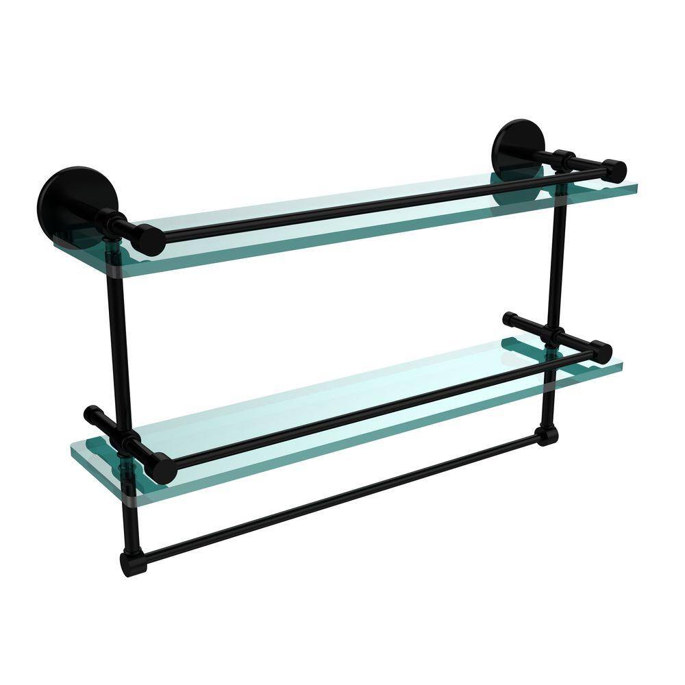22 in. L x 12 in. H x 5 in. W 2-Tier Clear Glass Bathroom Shelf with Towel Bar in Matte Black price history on PriceWatchPro