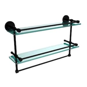 22 in. L x 12 in. H x 5 in. W 2-Tier Clear Glass Bathroom Shelf with Towel  Bar in Oil Rubbed Bronze