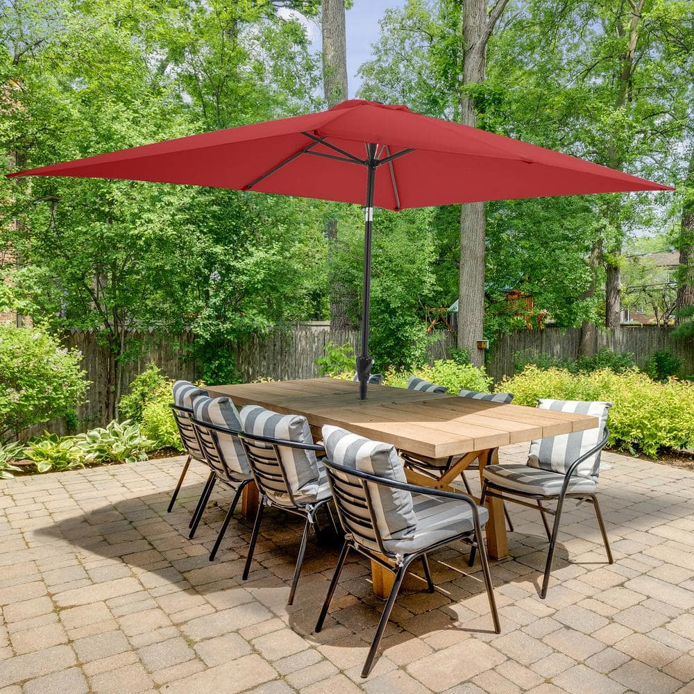 Pure Garden 10 Ft Red Polyester Rectangular Patio Umbrella with Steel Pole