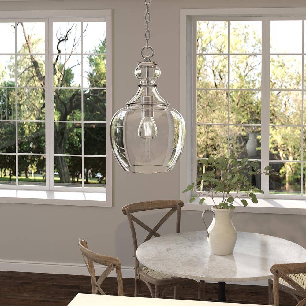Verona Brushed Nickel Clear Glass Gourd Shape Pendant Light