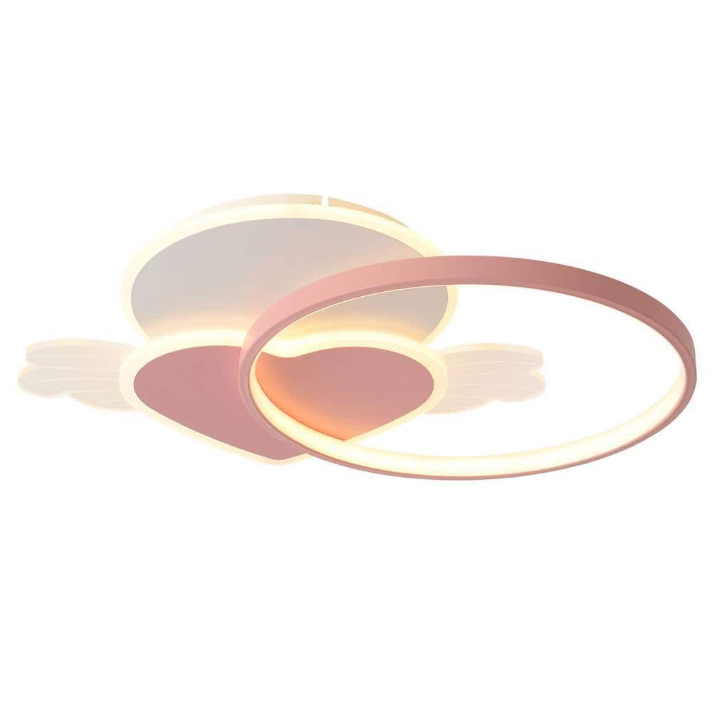 haluc❤ OUKANING 19.68 in. Pink Unique Heart-Shaped Flush Mount Dimmable