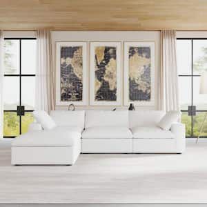 120.45 in. L Shaped Linen Flannel Down Upholstered Separable 3 Seats Comfortable Sectional Sofa with Ottoman in White