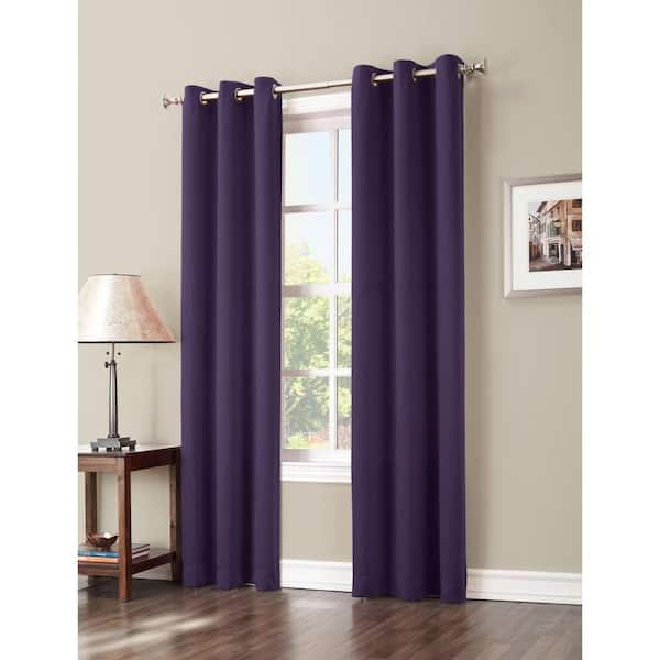 Sun Zero Blackout Gavin 95 in. L Blackout Curtain Panel in Blackberry