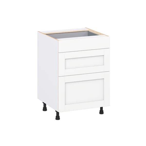 J COLLECTION Milton 24 in. W x 24 in. D x 34.5 in. H Assembled Shaker Drawer Base Kitchen Cabinet in Bright White with 3 Drawers