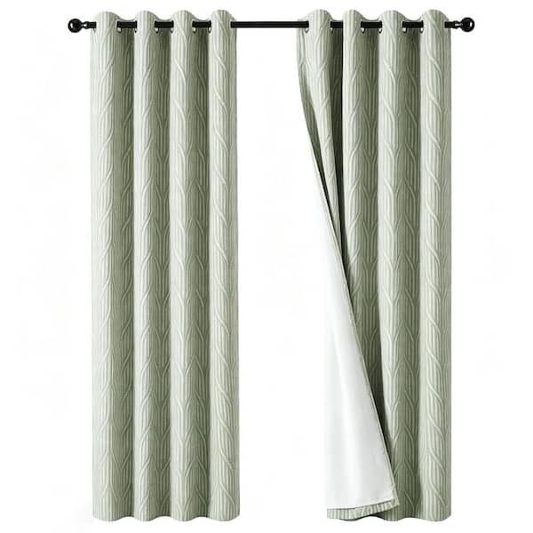 Jacquard Green 52 in. W x 84 in. L Window Treatments Drapes Grommet Blackout Curtain (Set of 2 Panels)