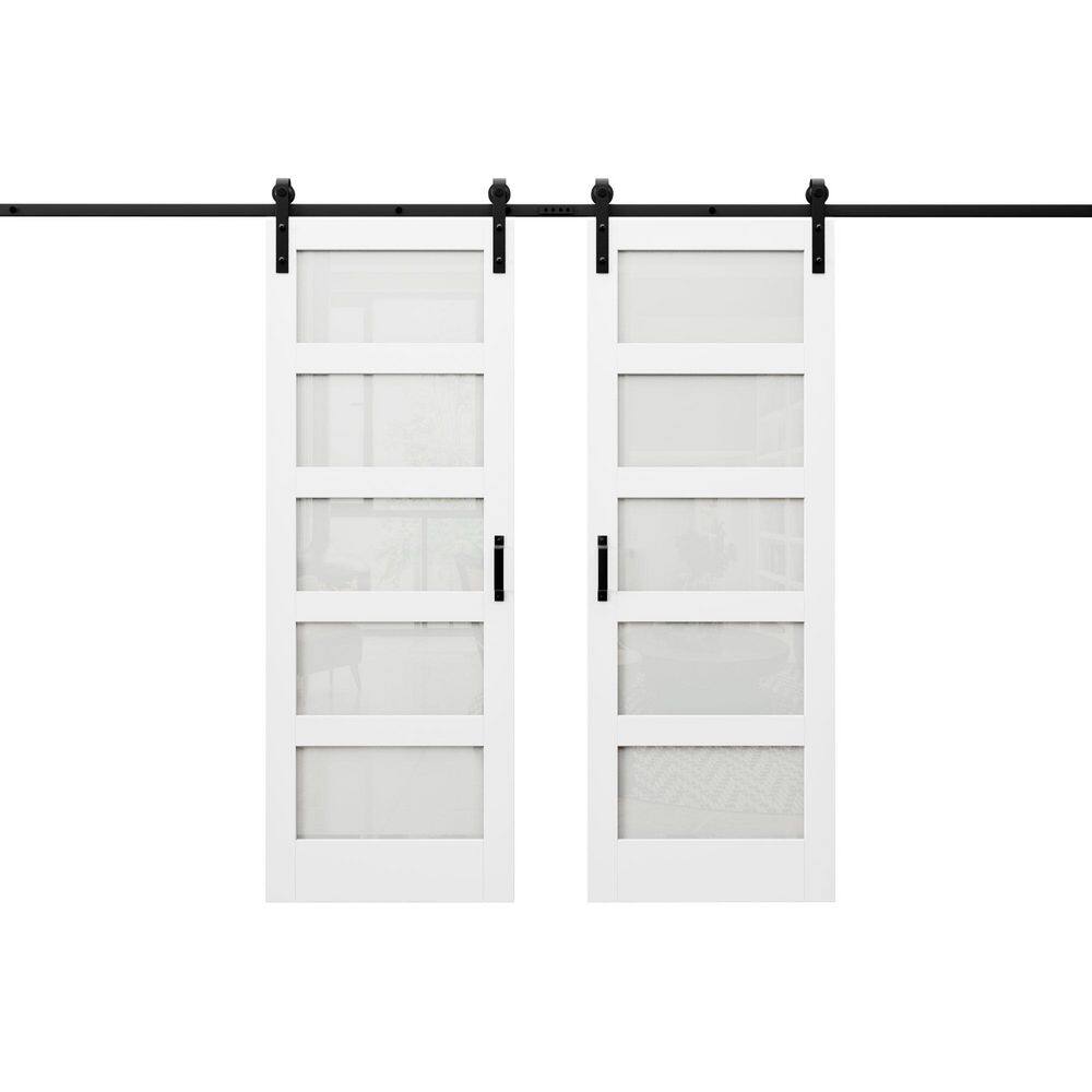 56 in. x 80 in. 5-Lite Tempered Frosted Glass White Primed MDF Without Soft Close Sliding Barn Door with Hardware Kit price history on PriceWatchPro