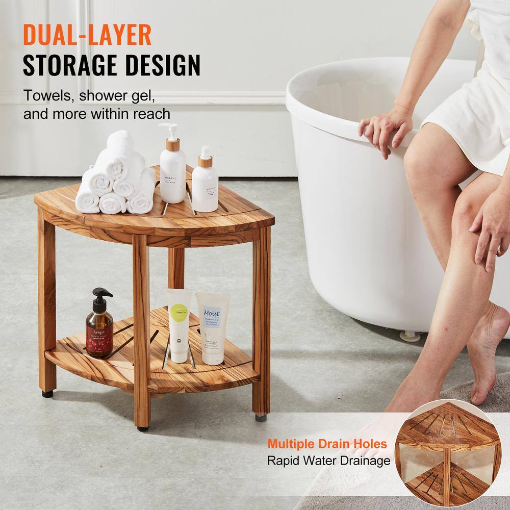Teak Corner Shower Bench with Adjustable Rubber Feet
