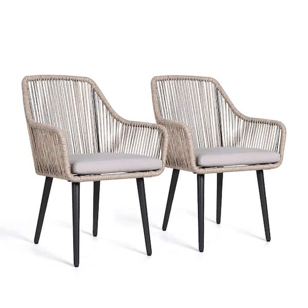 Freestyle Wicker Beige Outdoor Dining Chairs, Beige Cushions (Set of 2)