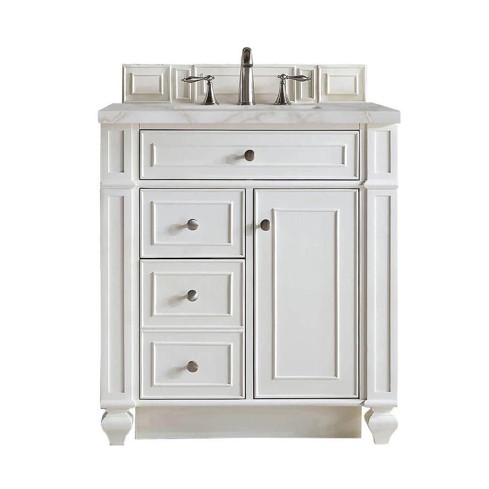 Bright White MDF Single Freestanding Bathroom Vanity with Backsplash
