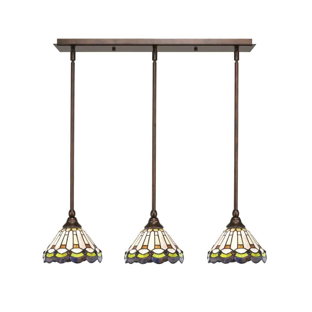 Livingston 100-Watt 3-Light Bronze Shaded Pendant Light with 7 in. Cyprus A