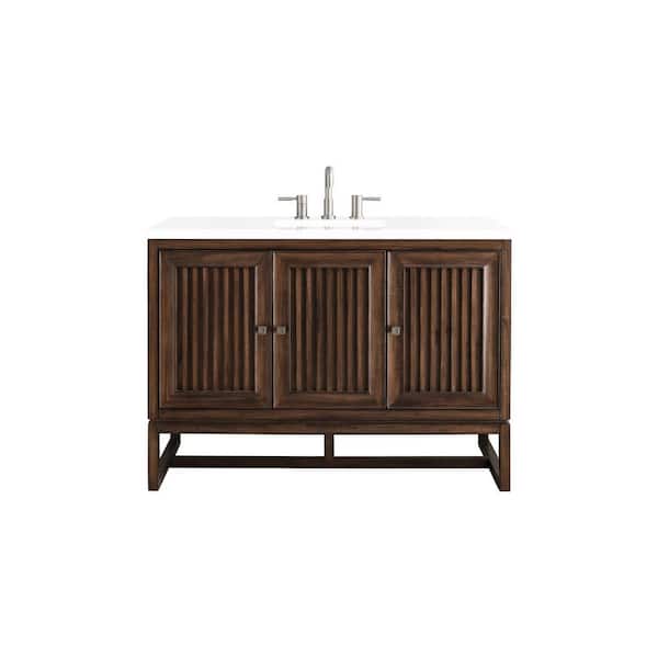 James Martin Vanities Athens 48.0 in. W x 23.5 in. D x 34.5 in. H Bathroom Vanity in Mid Century Acacia with White Zeus Quartz Top