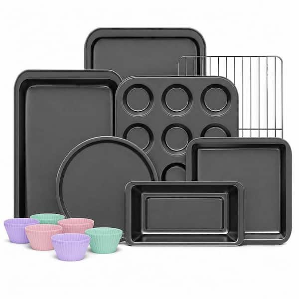 7-Piece Nonstick Bakeware Set, Carbon Steel Baking Pans with Cake Pan, Loaf Pan, Muffin Pan, Cookie Sheet & Cooling Rack
