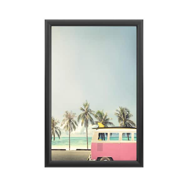 Trademark Fine Art "Surf Bus Pink Fabrikken" by Design Fabrikken Framed with LED Light Landscape Wall Art 24 in. x 16 in.
