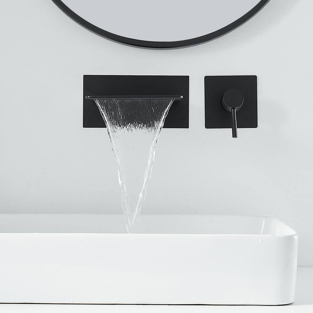 Matte Black Wall-Mounted Single-Handle Waterfall Bathroom Faucet