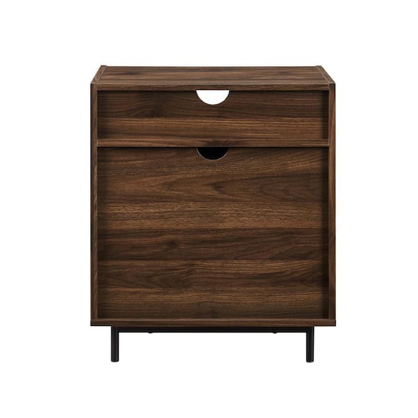 Black Walnut Wood Nightstand w/ 2 Drawers, Lenia