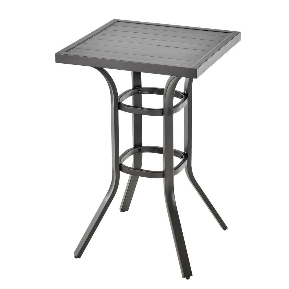 Costway 24 in. Patio Bar Height Table Outdoor Side Table with Aluminum Tabletop and Adjustable